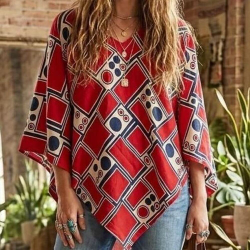 Handmade V-neck poncho textile art festival gypsy boho MCM avant-garde hippie